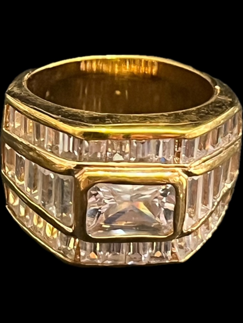 Suzanne Somers Vintage Radiant Baguette Cut bezel channel set CZ  gold band ring